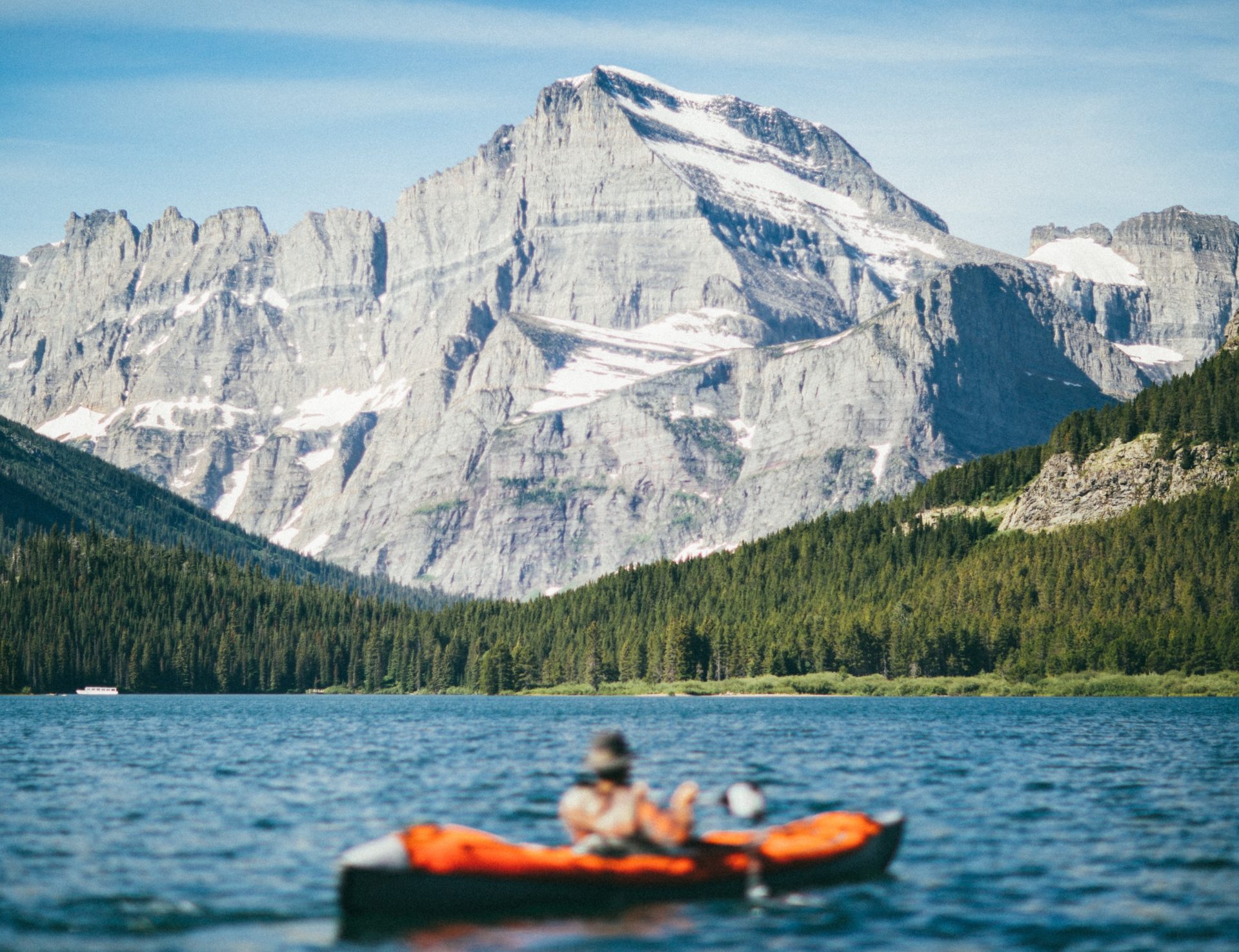 Kayakers in Front of Mountain