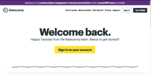 A screenshot of Basecamp's homepage